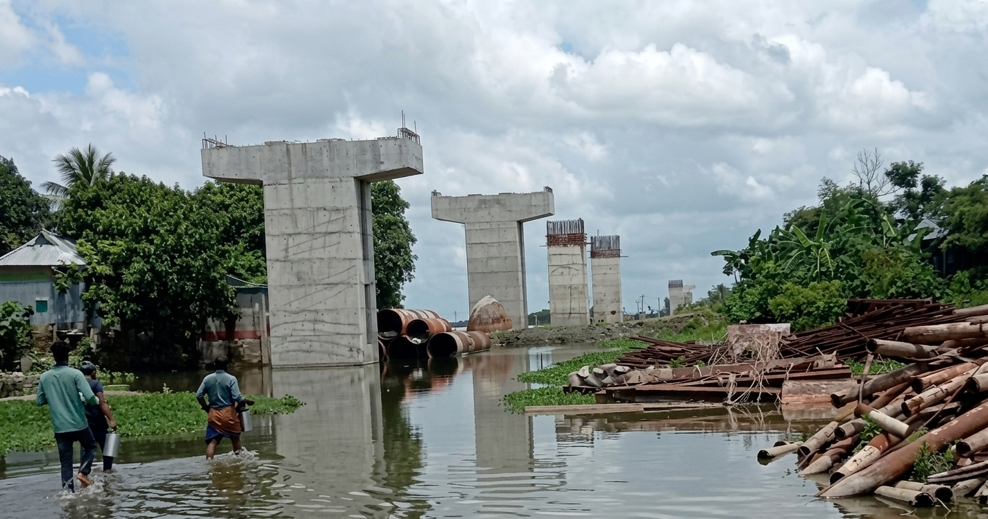 মেঘনার ওপর ১৭৮ কোটি টাকার সেতুর কাজ বন্ধ, ঠিকাদার উধাও