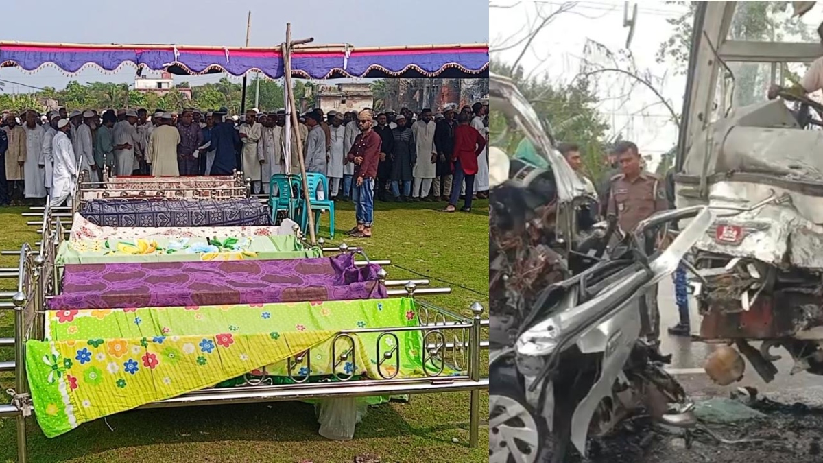 সড়ক দুর্ঘটনায় নিহত ১৪: মোংলায় পাশাপাশি কবরে ৯ জনের দাফন