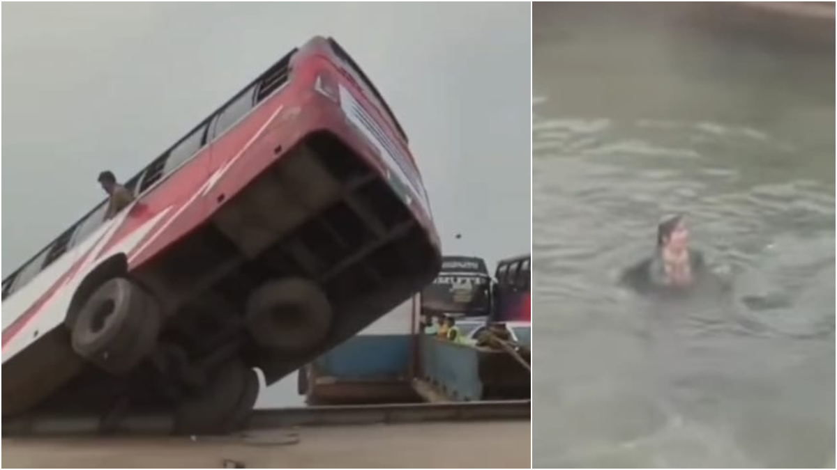 দৌলতদিয়া ফেরিঘাটে যাত্রীবাহী বাস নদীতে, বহু হতাহতের শঙ্কা