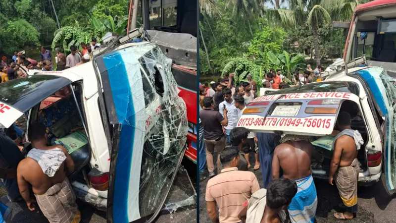 নগরকান্দায় বাস-অ্যাম্বুলেন্স সংঘর্ষ, নিহত ৫