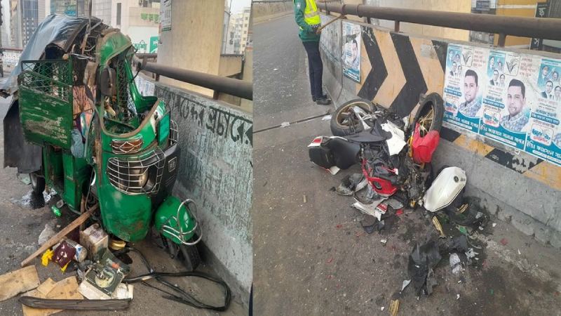 মৌচাক ফ্লাইওভারে সিএনজি-মোটরসাইকেল সংঘর্ষ, চালকসহ নিহত ২