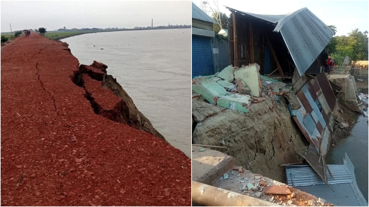 ধলেশ্বরী-মেঘনার সংযোগস্থলে ভাঙন, ঝুঁকিতে নির্মাণাধীন সড়কসহ শতাধিক বসতভিটা