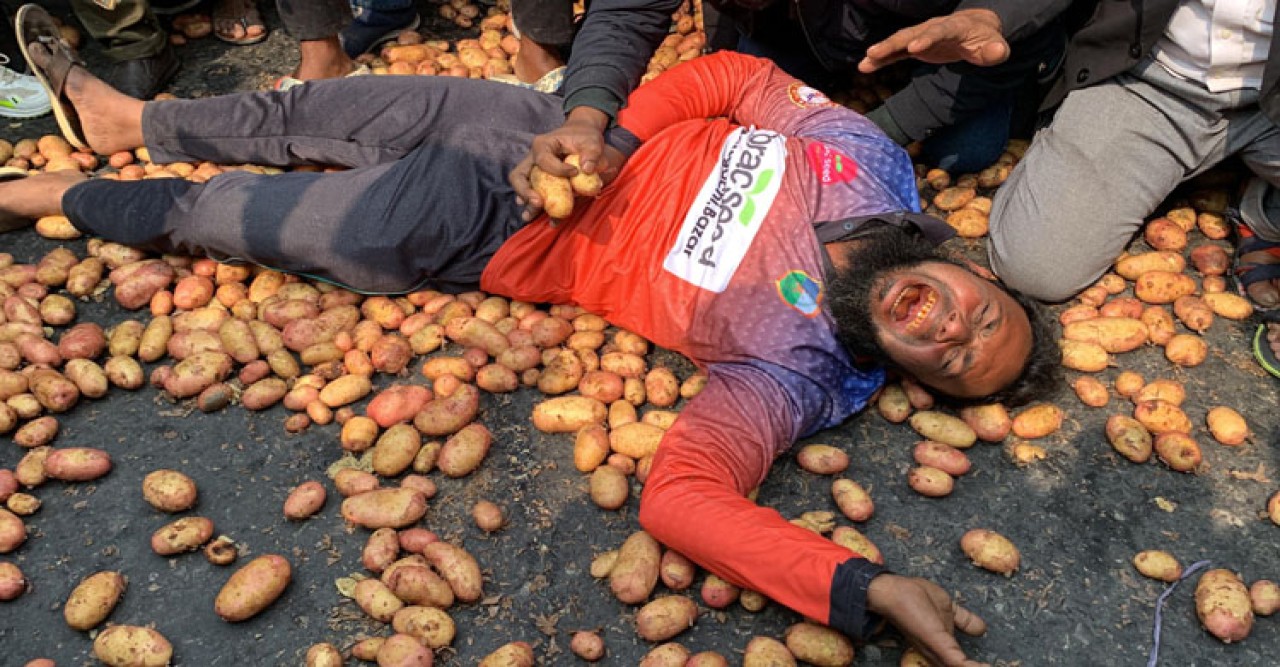 রাজশাহীতে মহাসড়কে আলু ফেলে কৃষকদের বিক্ষোভ