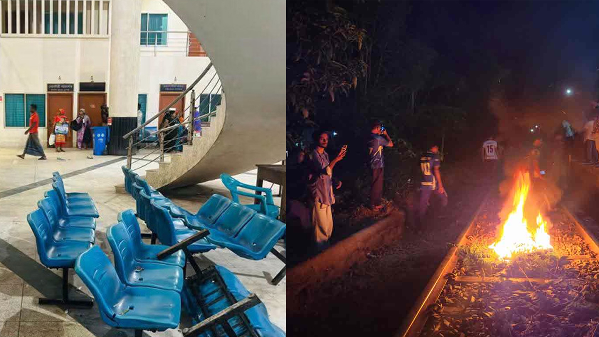 রাবি শিক্ষার্থীকে মারধর, রেলওয়ের ৪ জনকে বরখাস্তের পরও স্টেশনে ভাঙচুর