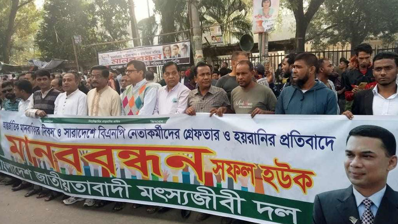 প্রেস ক্লাবের সামনে মানববন্ধনে বিএনপির নেতাকর্মীরা