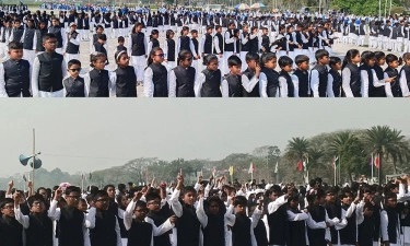 টুঙ্গিপাড়ায় ৭১৪ শিশুর কণ্ঠে বঙ্গবন্ধুর ভাষণ